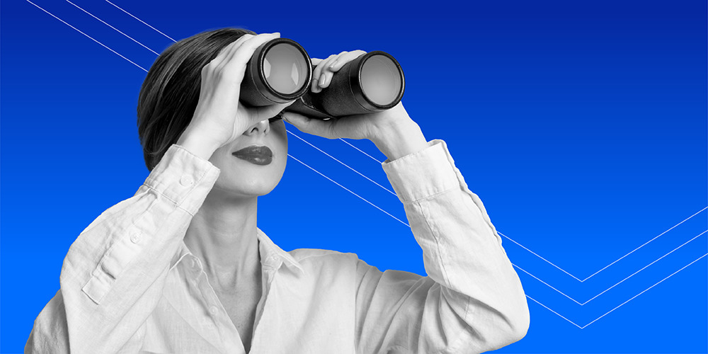 woman looking through binoculars to learn how to choose a financial advisor