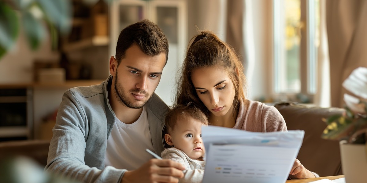 family looking at bills